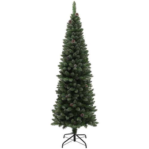 6ft Artificial Pencil Christmas Tree with 618 Branches, Pinecones, Metal Stand, Realistic Xmas Tree for Home