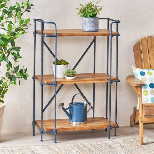 Industrial Bookcase with Firwood Shelves, Iron Frame, Resilient Structure, Ideal for Small Spaces, 27.5