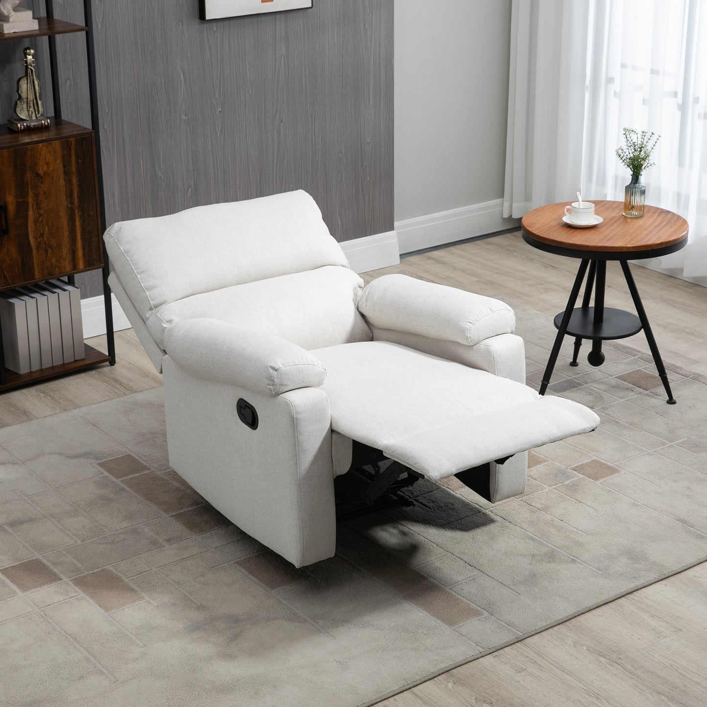 Recliner Chair, Manual Reclining Chair with Footrest, Padded Seat for Living Room, Bedroom, Study, Cream White Single Sofas   at Gallery Canada