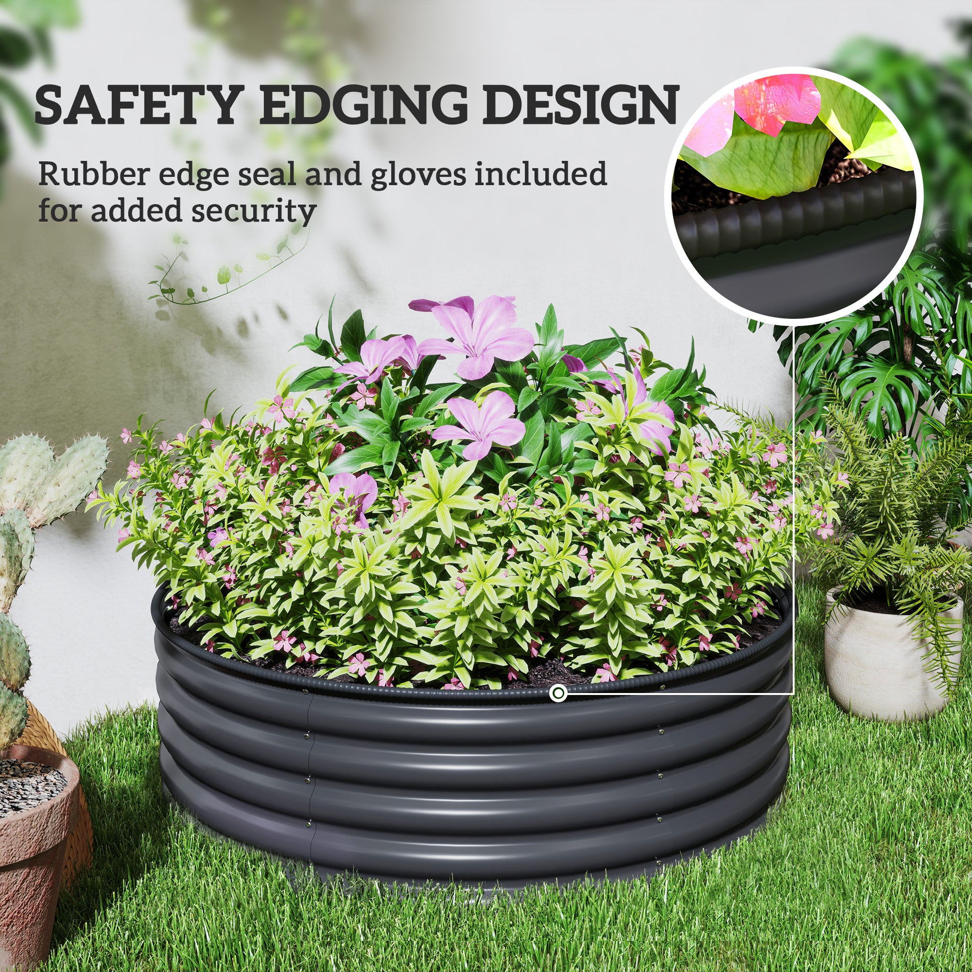 Galvanized Raised Flower Bed, 4 x 4 x 1.5 ft Outdoor Metal Raised Bed with Safety Edging and Gloves, Dark Grey Raised Garden Beds at Gallery Canada