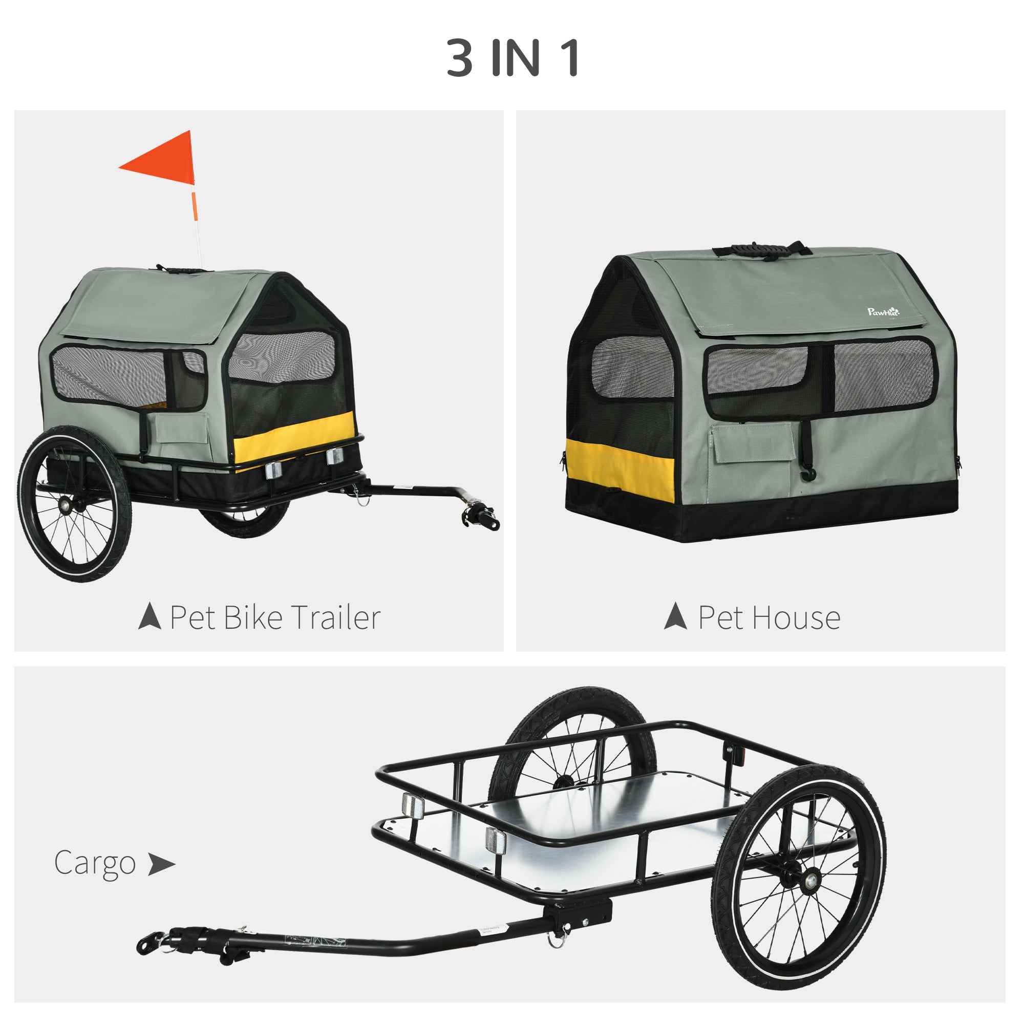 3 in 1 Dog Bike Trailer, Pet Cargo, Pet Bed with Safety Leash, Hitch, Quick-Release Wheels, Cushion for Small Dogs Dog Bike Trailers & Strollers at Gallery Canada
