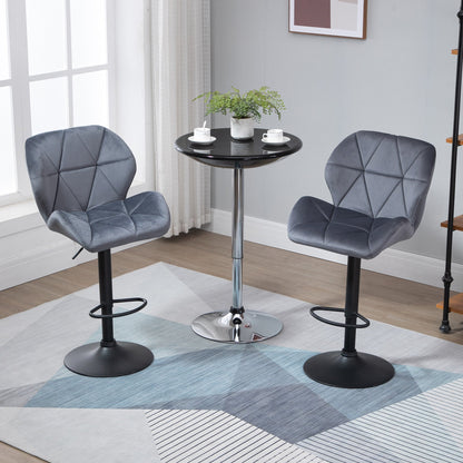 Bar Stool Set of 2 Fabric Adjustable Height Armless Upholstered Counter Chairs with Swivel Seat, Grey Bar Stools   at Gallery Canada