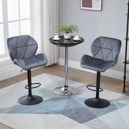 Bar Stool Set of 2 Fabric Adjustable Height Armless Upholstered Counter Chairs with Swivel Seat, Grey - Gallery Canada