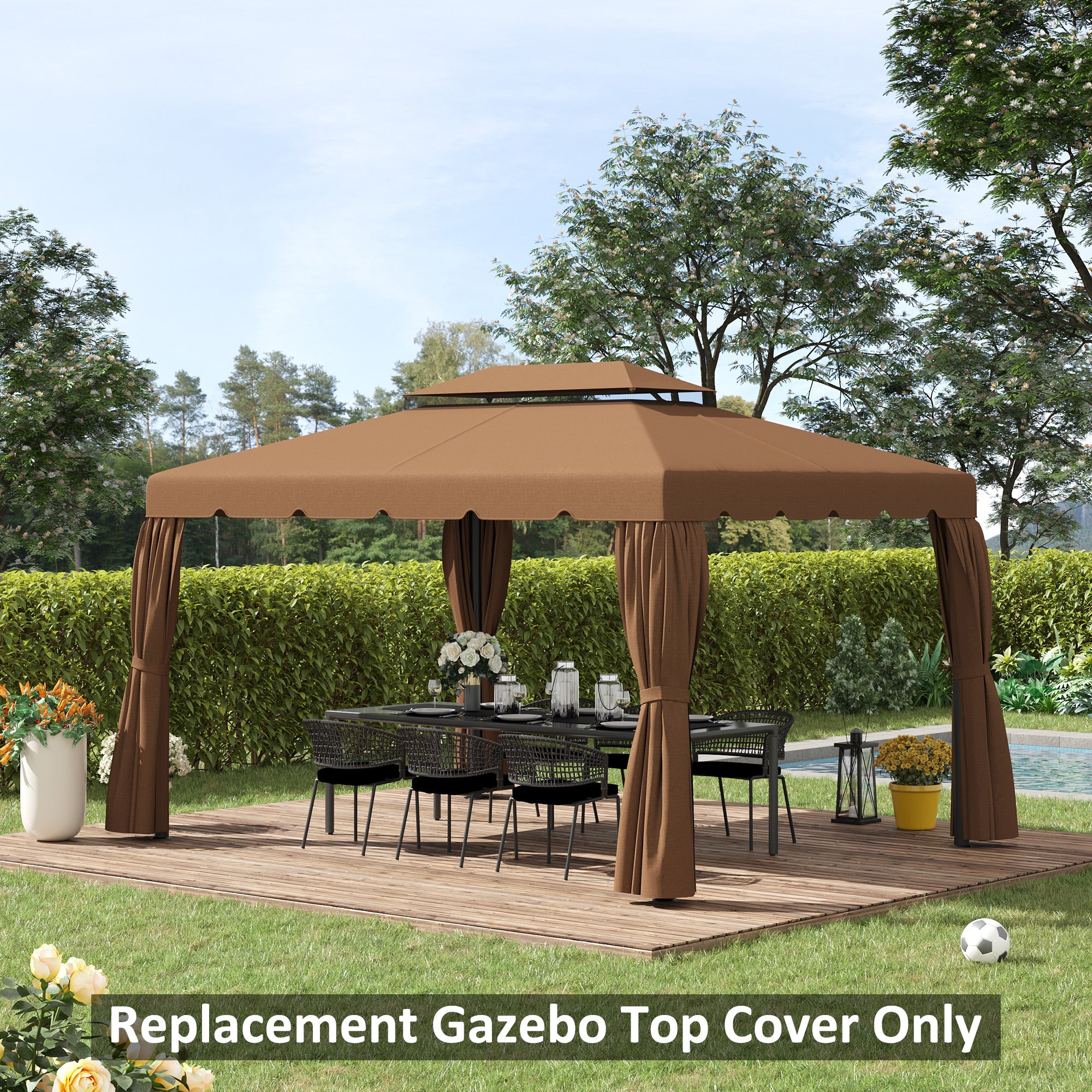 13.1' x 9.8' Gazebo Replacement Canopy, Gazebo Top Cover with Double Vented Roof for Garden Patio(TOP ONLY), Coffee Gazebo Canopy Replacement at Gallery Canada