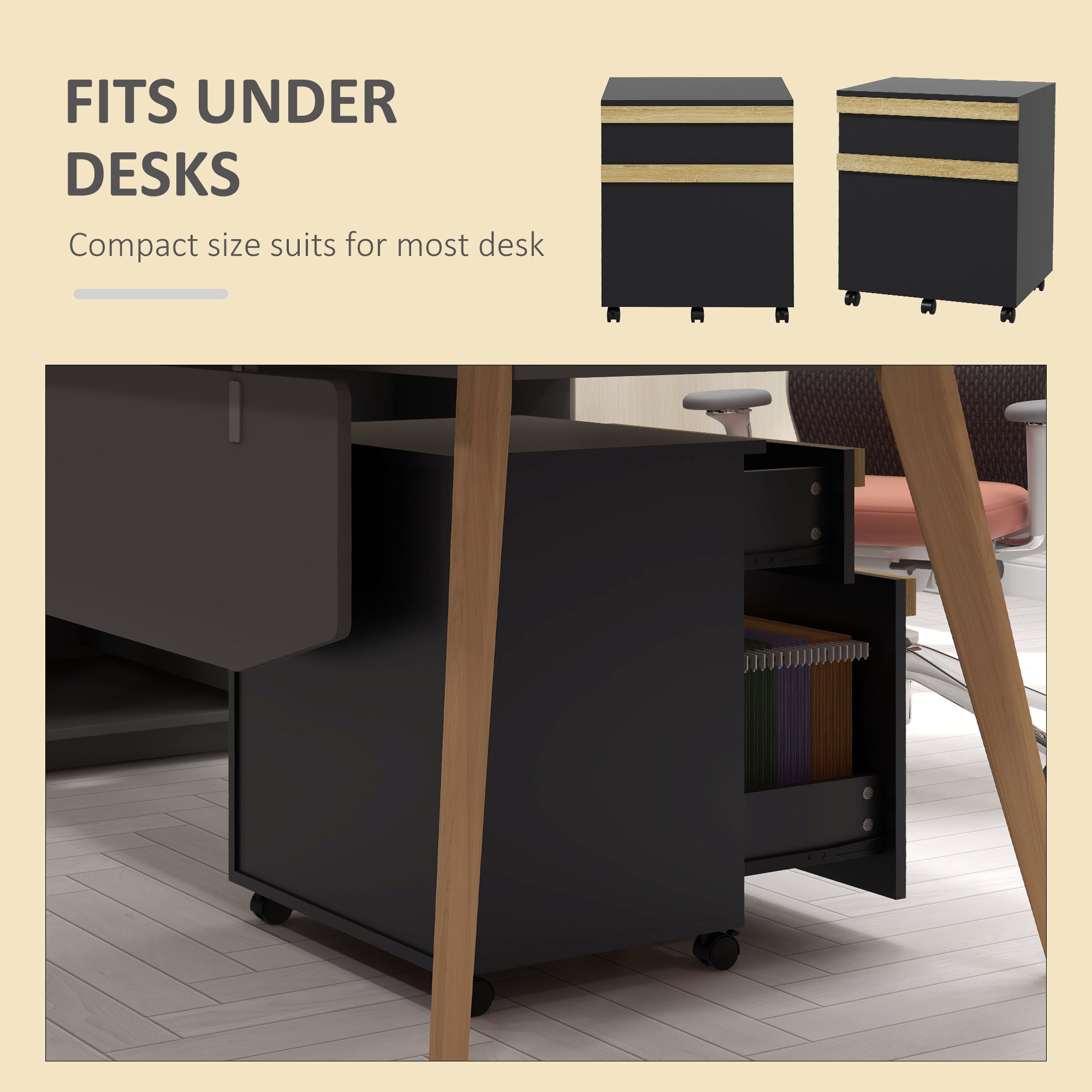 Mobile Filing Cabinet, Office Storage Printer Stand with 5 Wheels and 2 Drawers Office Cabinets & Cupboards at Gallery Canada