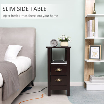 Slim End Table with 2 Drawers and Storage Shelf, Sofa Side Table for Living Room, Narrow Nightstand, Coffee Side Tables   at Gallery Canada