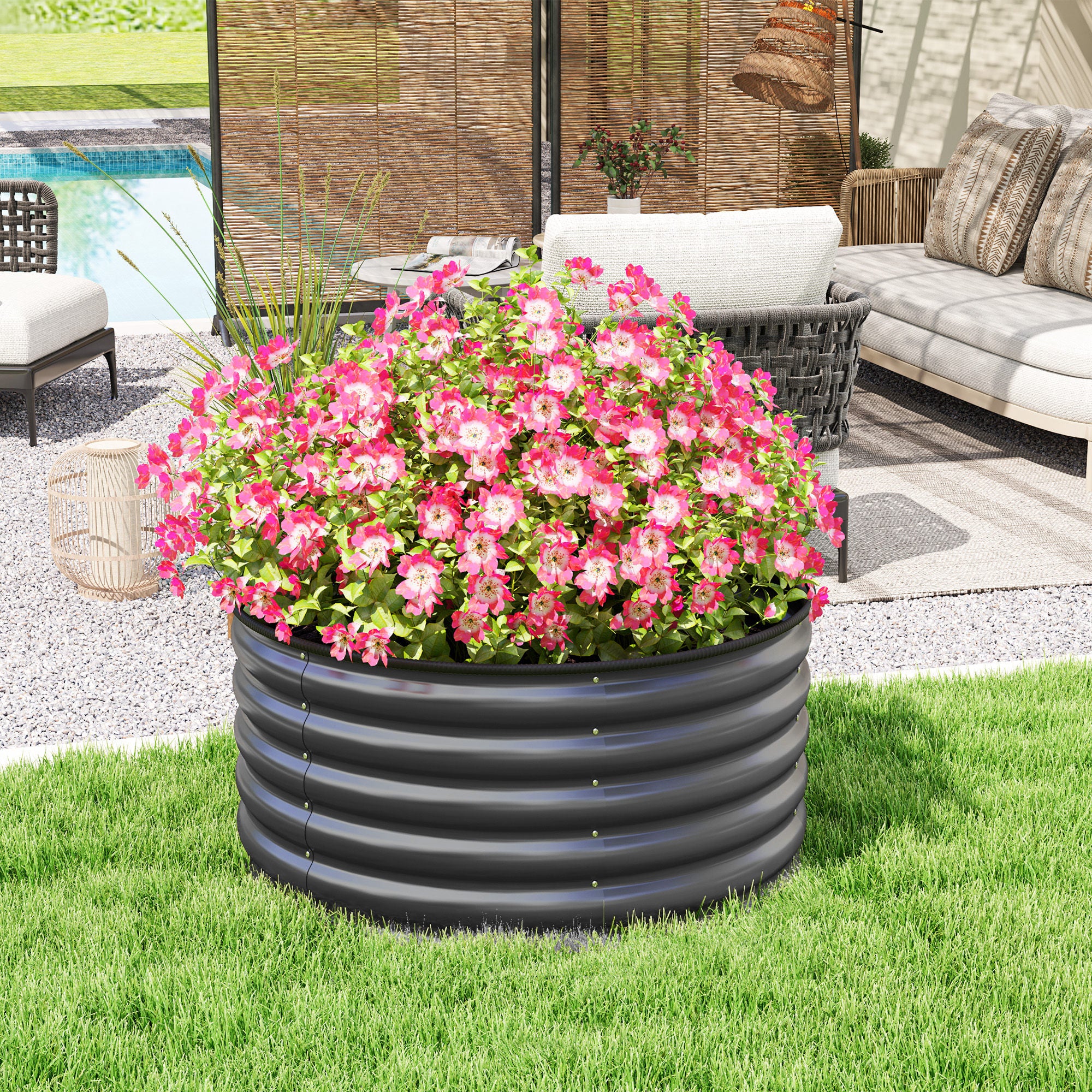 Galvanized Raised Flower Bed, 3 x 3 x 1.5 ft Outdoor Metal Raised Bed with Safety Edging and Gloves, Dark Grey Raised Garden Beds at Gallery Canada