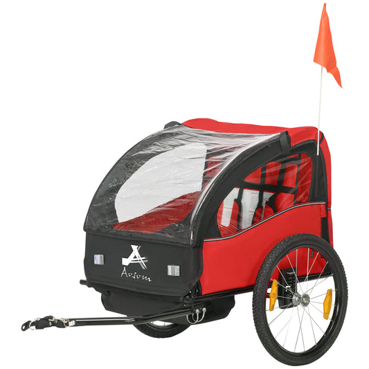 2 Seat Bike Trailer for Kids, Baby Stroller with Storage Bag, 5 Point Harness, Bicycle Trailer with 20" Wheels, Red Kids Bike Trailers   at Gallery Canada