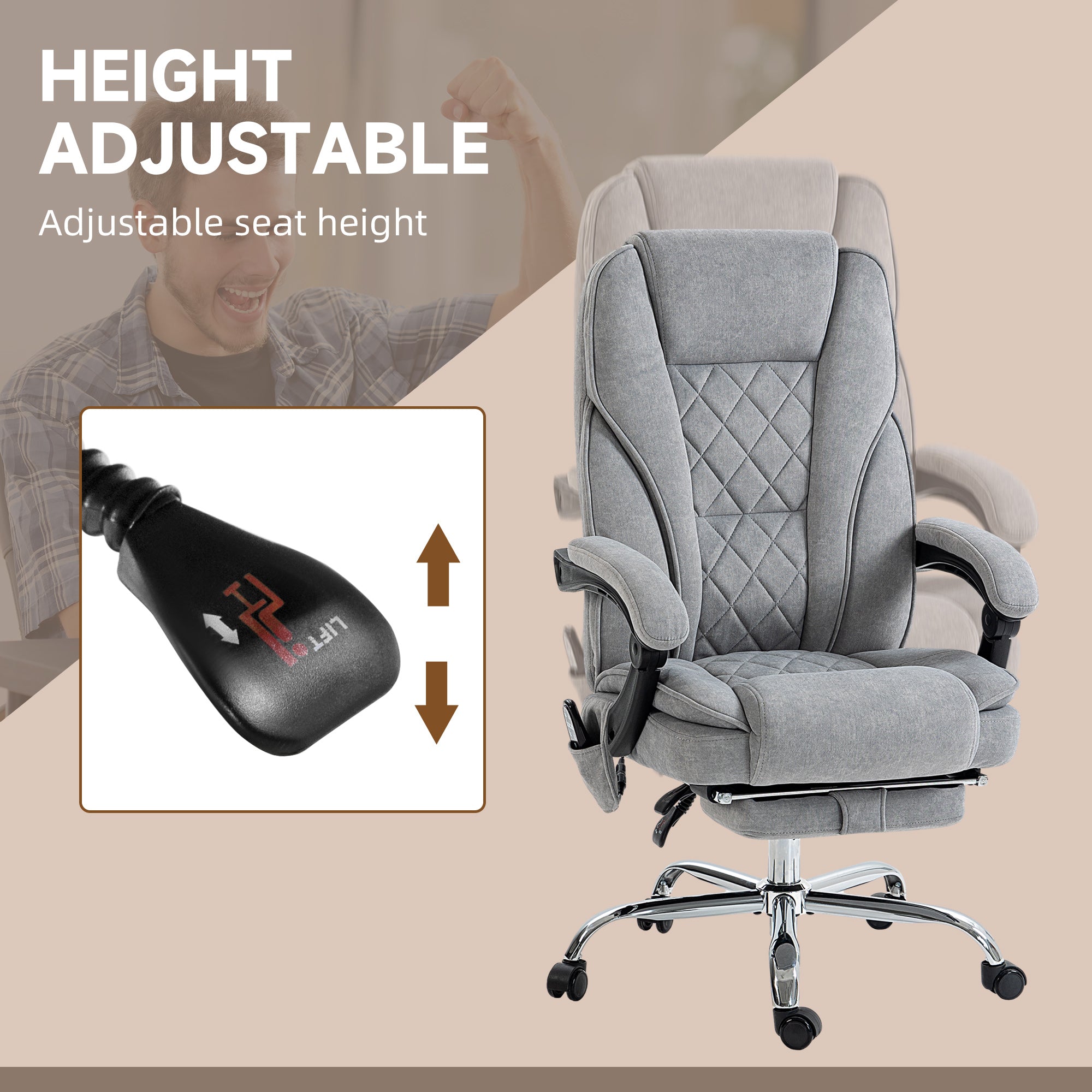 Massage Office Chair, Heated Reclining Computer Chair with Adjustable Height and Footrest, Grey Massage Chairs at Gallery Canada