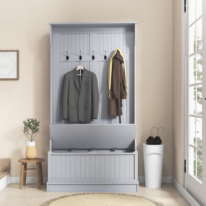 Modern 3-In-1 Entryway Hall Tree with Coat Rack, Bench and Shoe Storage, 5 Hooks for Hallway, Living Room, Grey Clothing Storage   at Gallery Canada