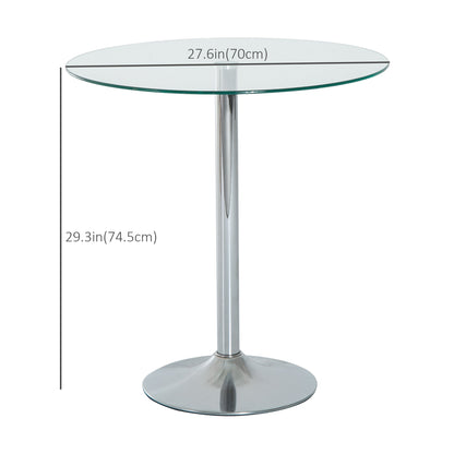 Round Dining Table, Modern Pub Table with Tempered Glass Top, Galvanized Metal Base, Small Dining Table, Silver Bar Tables & Dining Tables   at Gallery Canada