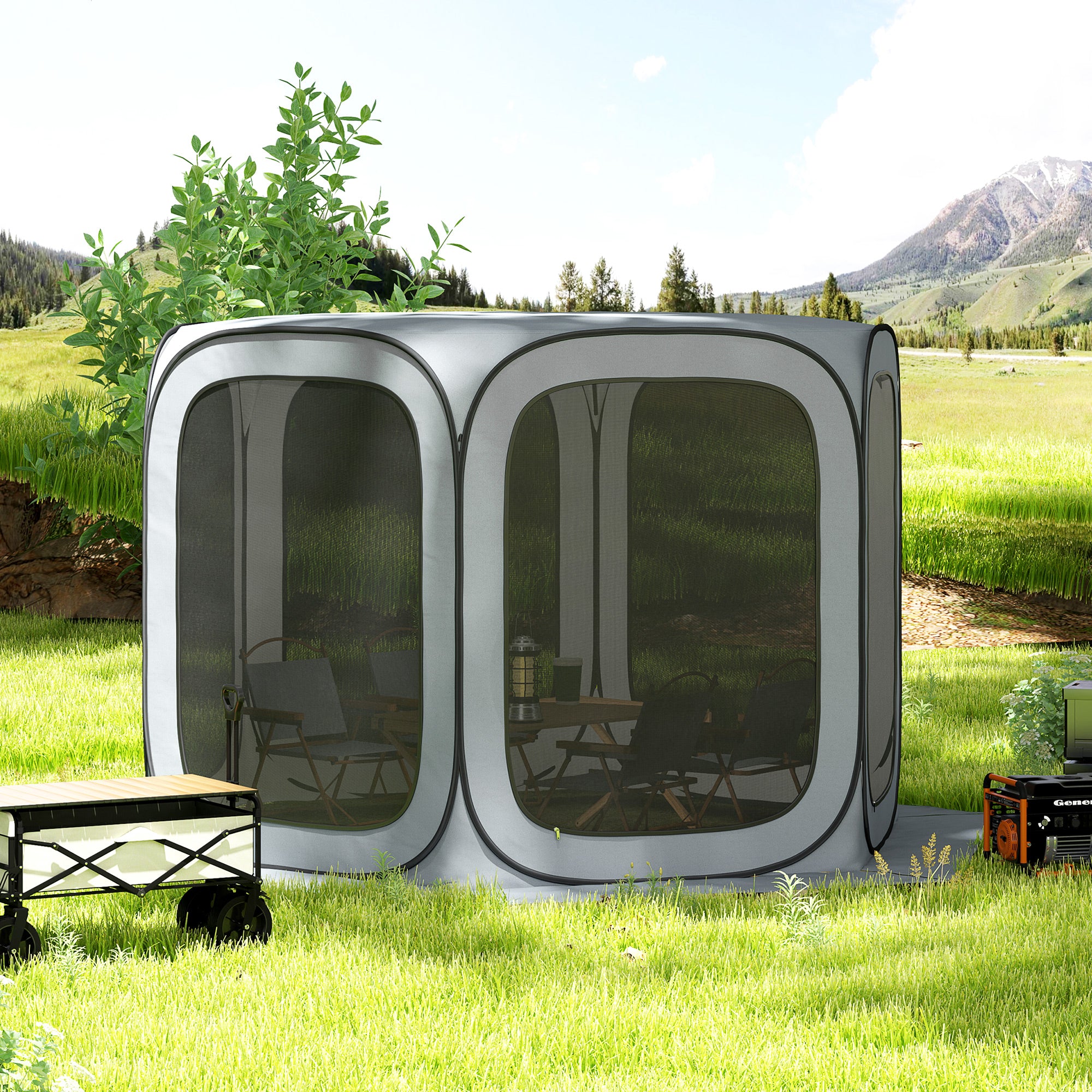 11 x 11ft Pop Up Screen Tent, UPF50+ Portable Camping Gazebo Screen House with Carry Bag, Light Grey Camping Tents at Gallery Canada