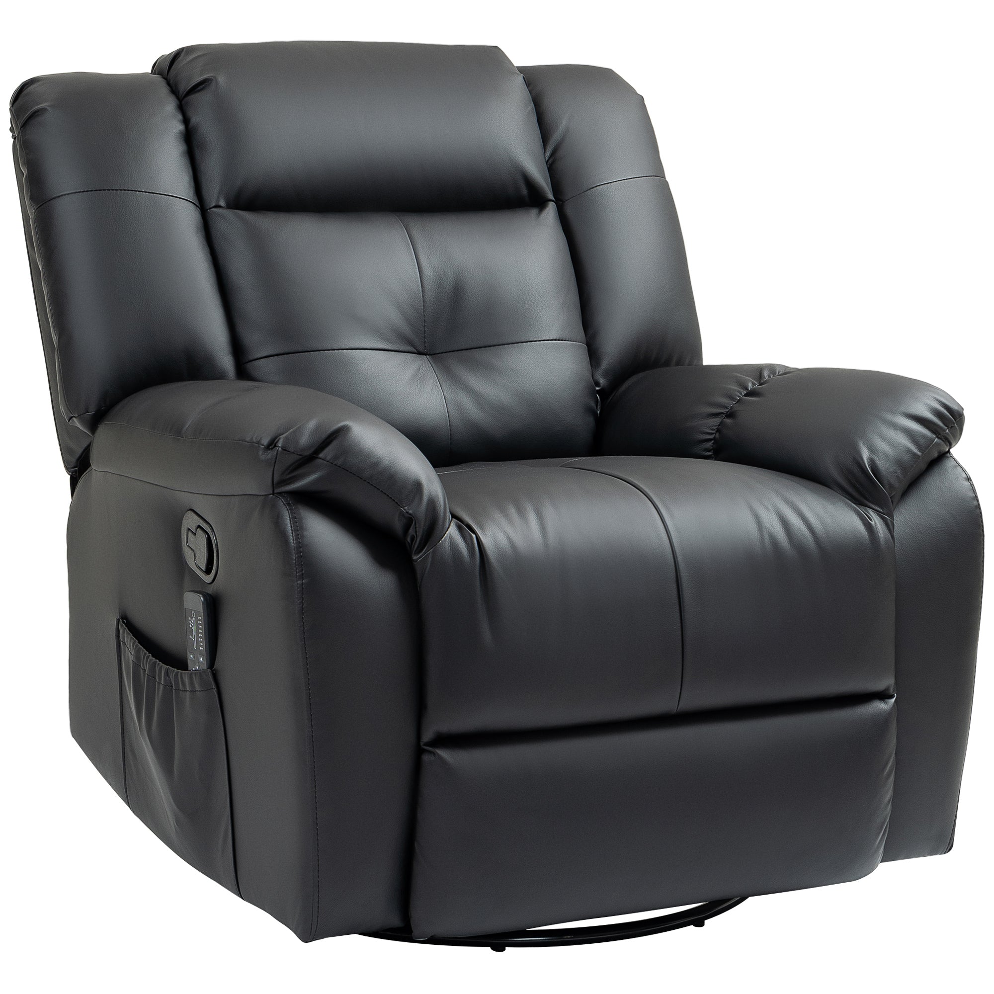 8-Point Vibration Massage Recliner Chair for Living Room, PU Leather Manual Reclining Chair, Swivel Recliner with Remote Control, Rocking Function, Black Single Sofas   at Gallery Canada