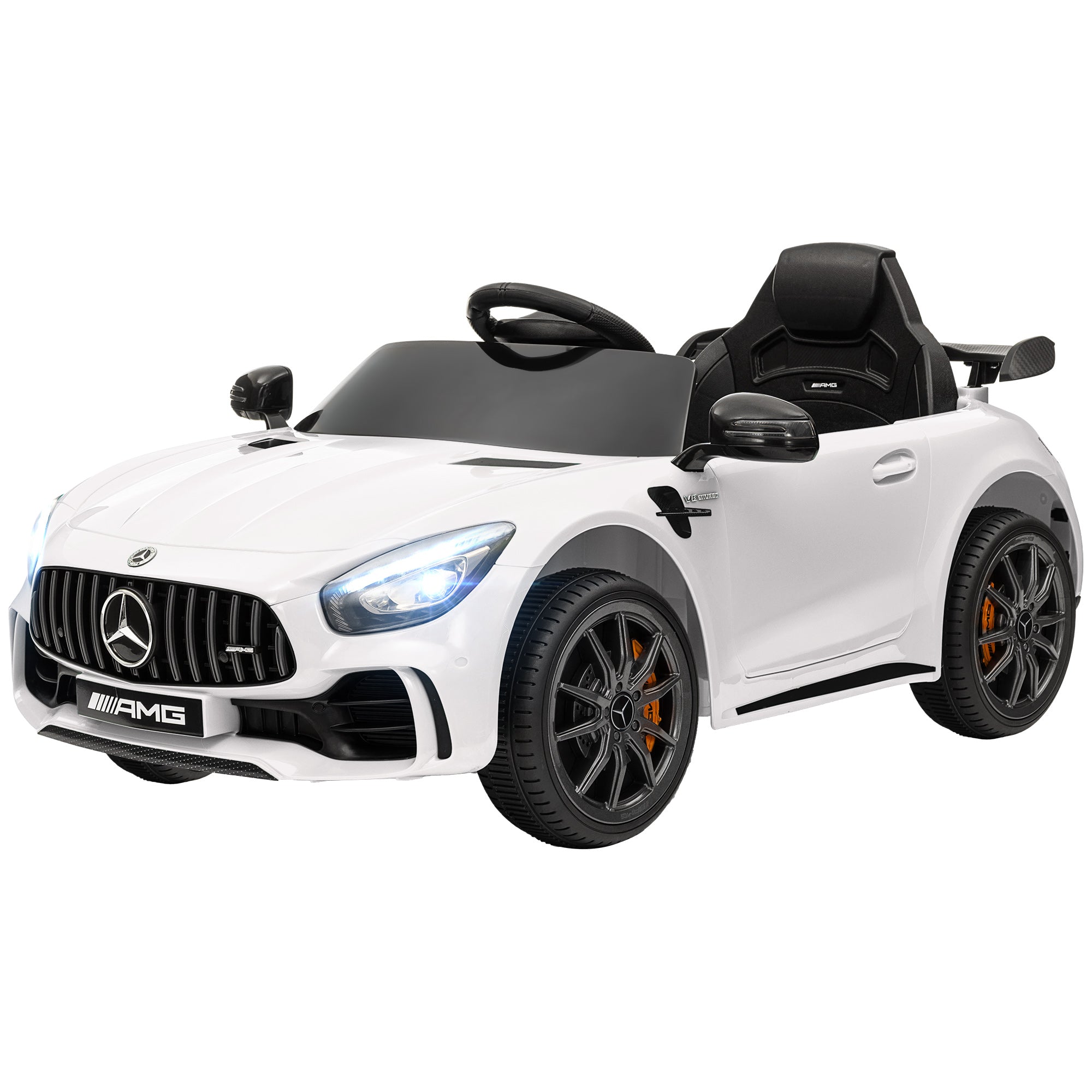 Mercedes-Benz AMG GTR Licensed 12V Battery Powered Kids Electric Car w/ Remote, Soft Start, Lights, Music Horn White Electric Toy Cars   at Gallery Canada