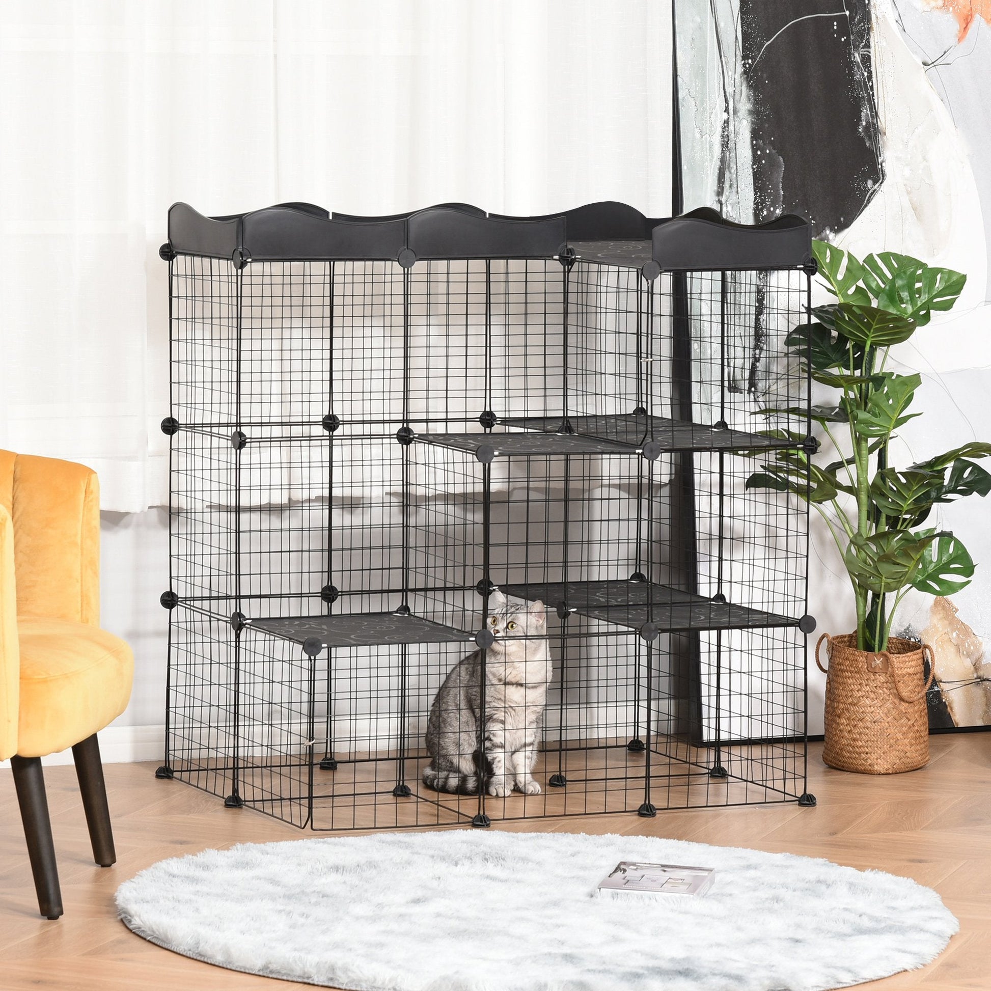 40 Pcs Small Animal Cage Bunny Hutch Portable Metal Wire with Ramps for Kitten Chinchilla, Black Houses & Habitats   at Gallery Canada