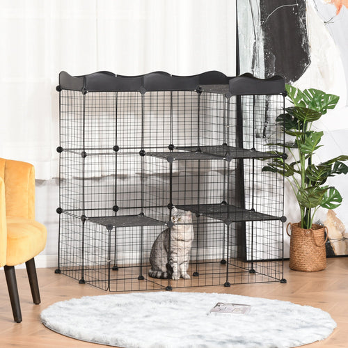 40 Pcs Small Animal Cage Bunny Hutch Portable Metal Wire with Ramps for Kitten Chinchilla, Black