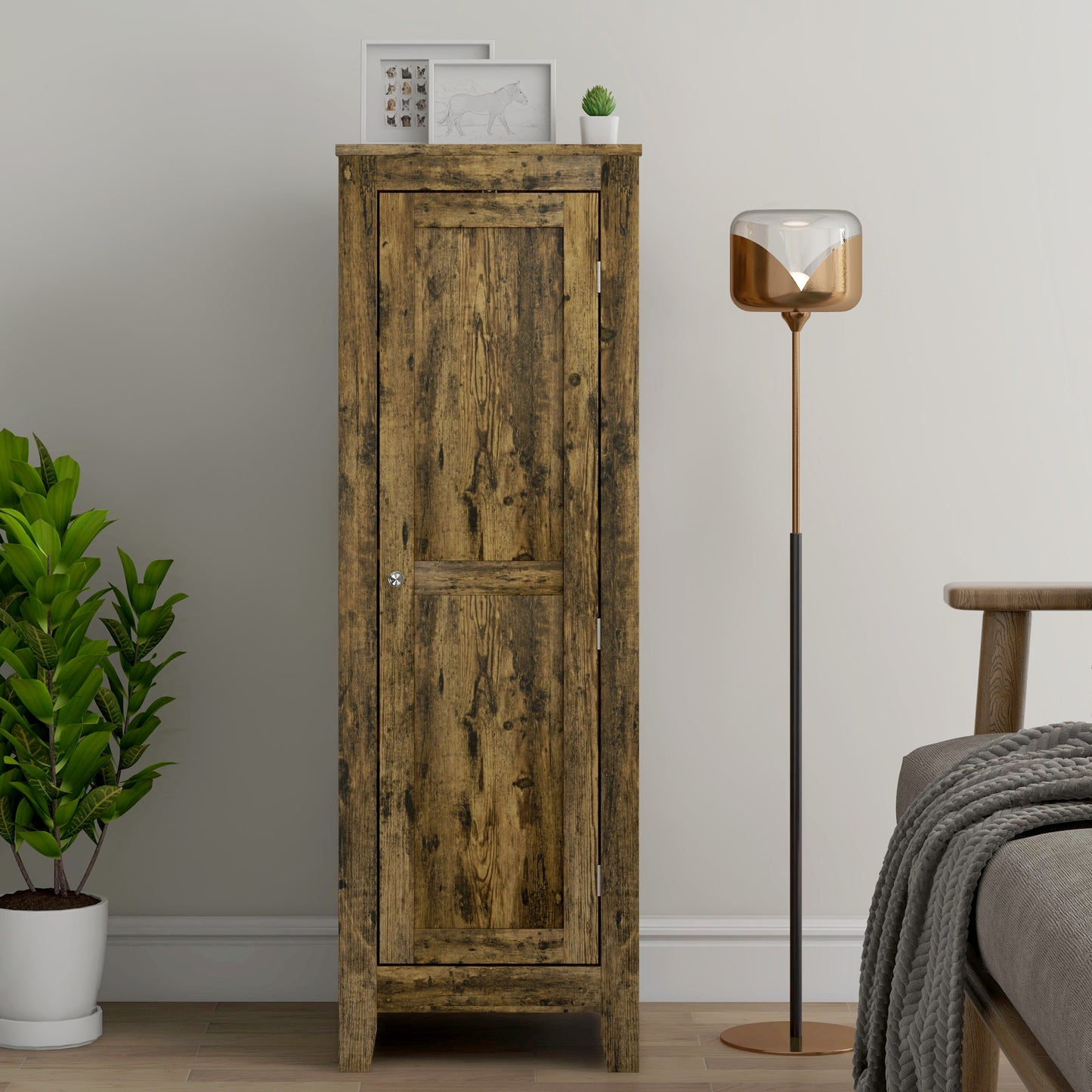 Industrial Kitchen Pantry Storage Cabinet with Adjustable Shelf Small Storage Cabinet with Door and Shelves Rustic Brown Kitchen Pantry Cabinets   at Gallery Canada