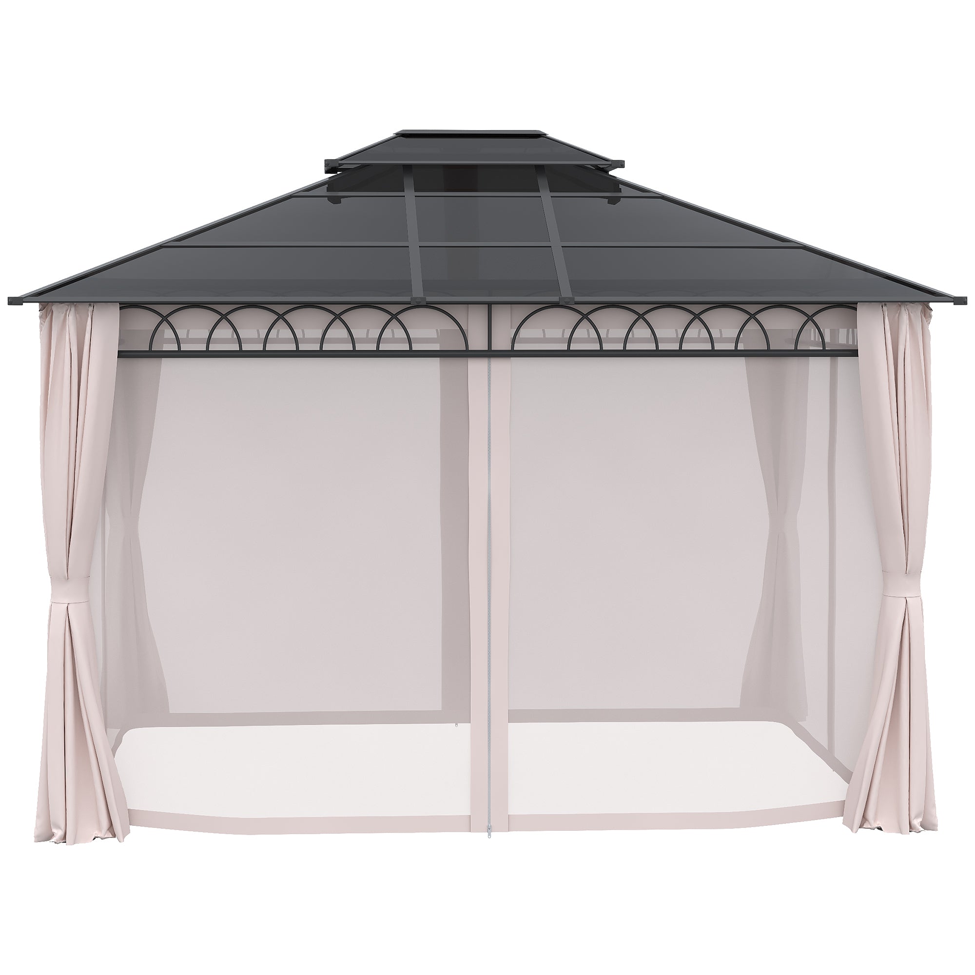 10' x 12' Outdoor Hardtop Gazebo Canopy w/ Double PC Roof, Steel Frame, Nettings, Curtains for Garden Lawn Deck, Khaki Gazebos Khaki, Black, Dark Grey at Gallery Canada
