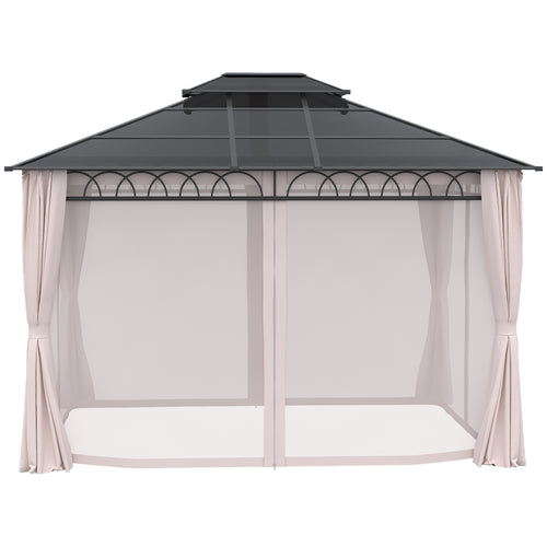 10' x 12' Outdoor Hardtop Gazebo Canopy w/ Double PC Roof, Steel Frame, Nettings, Curtains for Garden Lawn Deck, Khaki