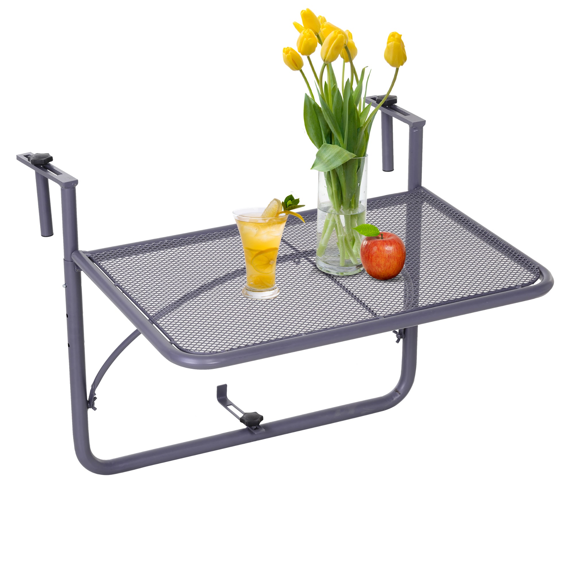 Adjustable Balcony Hanging Railing Table, Metal Mounting Mini Wall Desk Storage Rack, Outdoor Flower Stand Serving Table Rectangle, Grey Balcony Table Hanging Grey at Gallery Canada