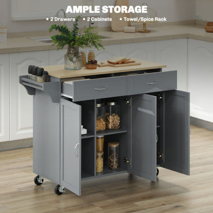 Kitchen Cart with Storage, Rolling Kitchen Island on Wheels with Bamboo Countertop, Drawers, Cabinets, 3 Doors, Grey Kitchen Islands & Kitchen Carts   at Gallery Canada