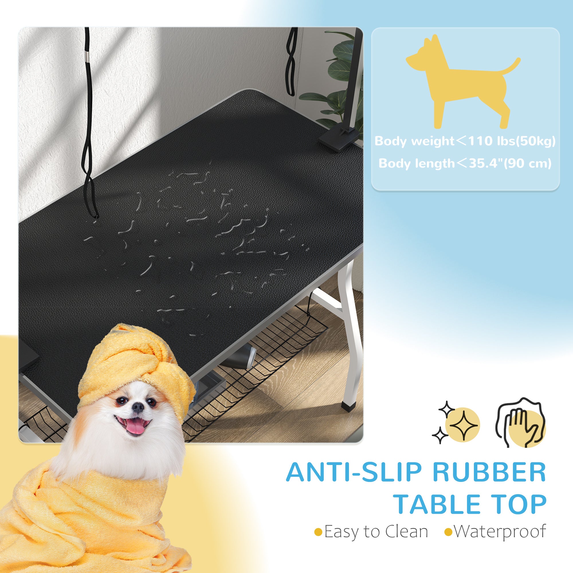 Foldable Dog Grooming Table with Adjustable Grooming Arms, Storage Shelf, Two Nooses, 42