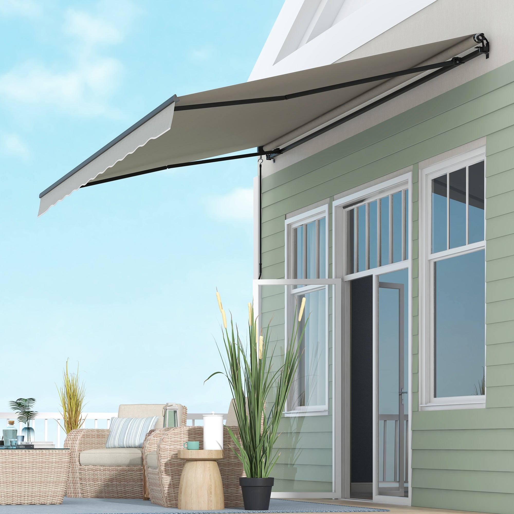 15' x 10' Retractable Awning, 280gsm UV Resistant Sunshade Shelter, for Deck, Balcony, Yard, Light Grey Window Awnings at Gallery Canada
