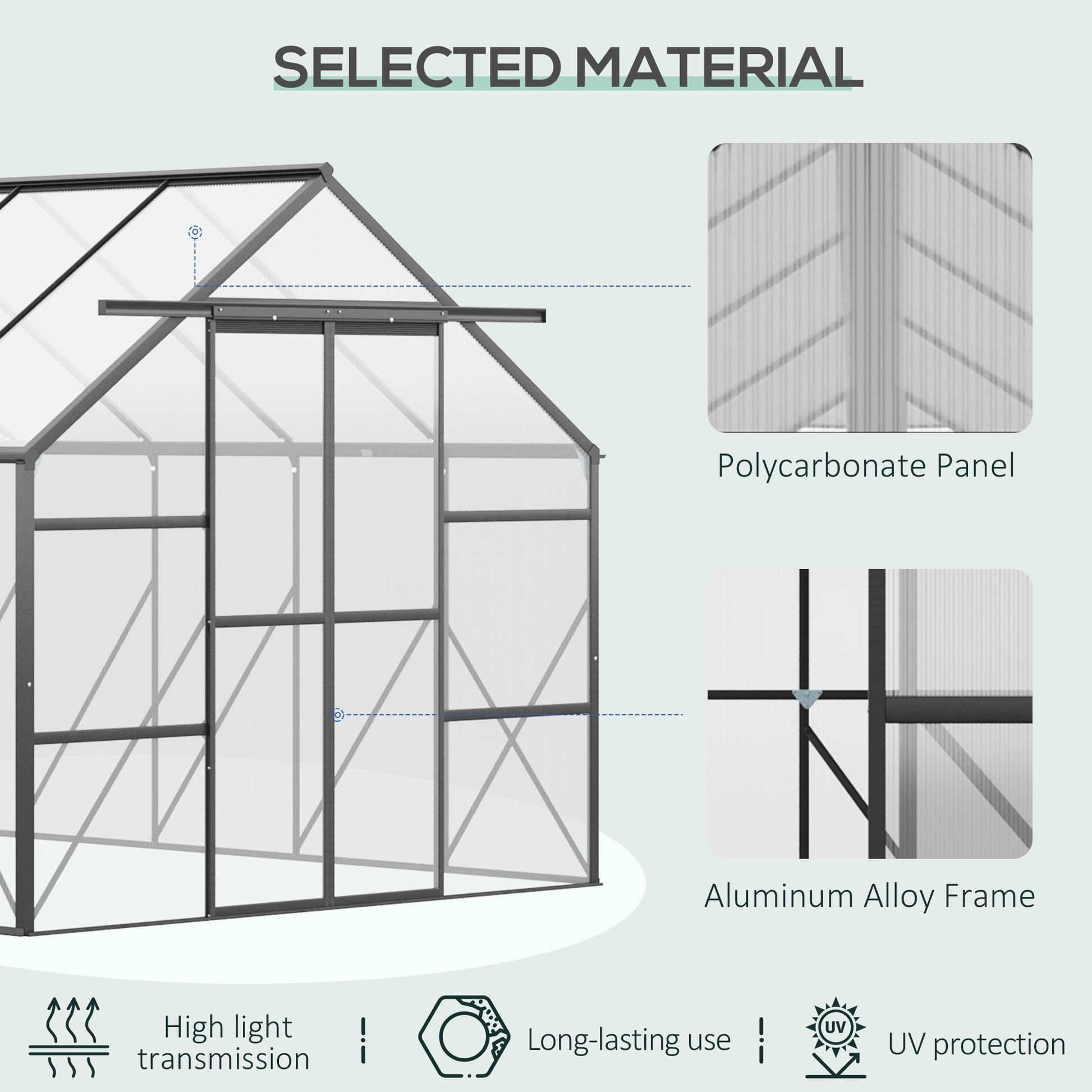 20' x 8' Aluminum Polycarbonate Greenhouse Walk-in Garden Greenhouse Kit with Adjustable Roof Vent, Rain Gutter and Sliding Door for Winter, Black Walk In Greenhouses at Gallery Canada