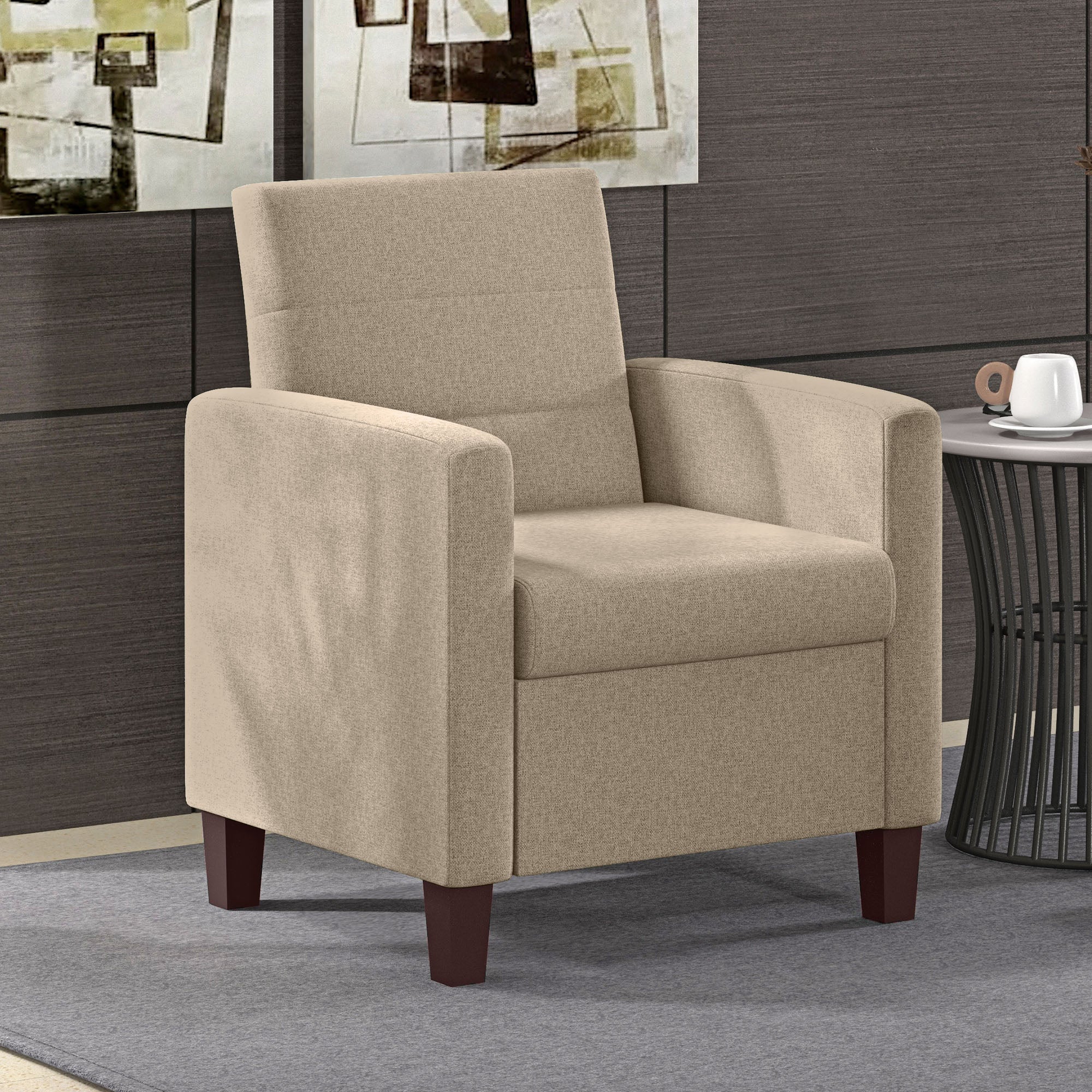 Fabric Accent Chair, Modern Armchair with Seat Cushion and Non-Slip Pads for Living Room, Bedroom, Light Brown Accent Chairs Light Brown at Gallery Canada