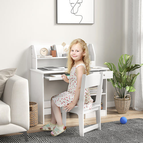Kids Desk and Chair Set for 5-8 Year Old with Storage, Study Table and Chair for Children, White
