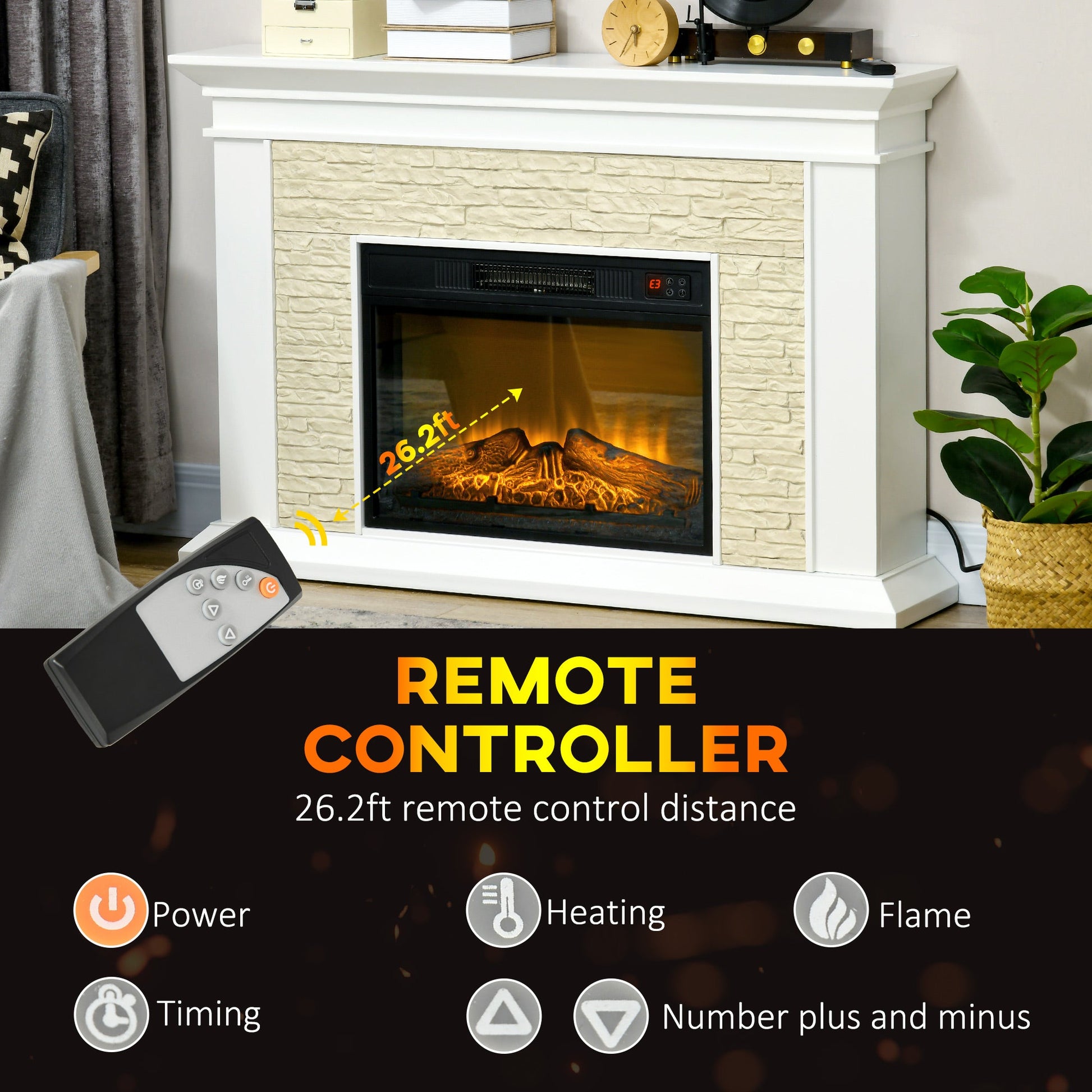 31.5" Electric Fireplace with Mantel, 1400W Freestanding Fireplace Heater with Remote Control, Overheat Protection, Timer, White Electric Fireplaces   at Gallery Canada