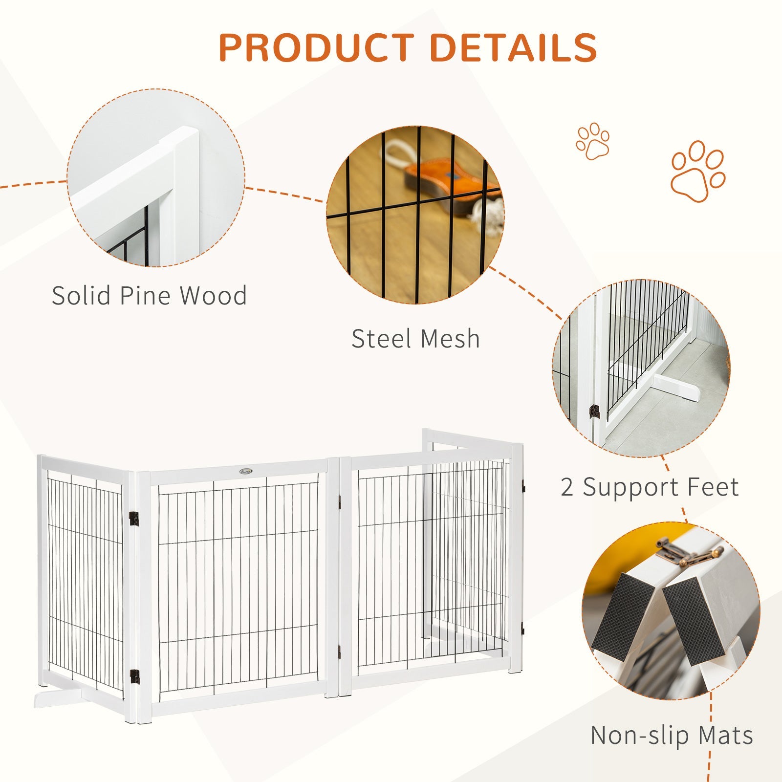 Wooden Dog Gate Foldable Pet Fence for Small &; Medium Dogs 4 Panel with Support Feet Freestanding Safety Barrier for House Doorway Stairs White Houses, Kennels & Pens   at Gallery Canada