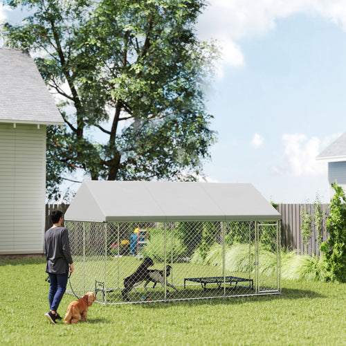 Galvanized Steel Outdoor Dog Kennel with Roof, Safety Lock, for Backyard, 13.1' x 7.5' x 7.8'