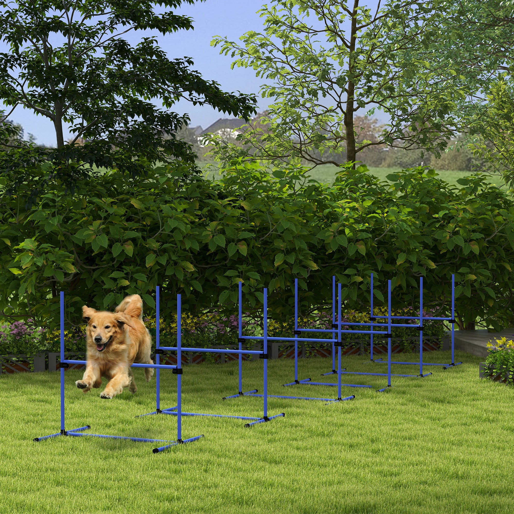 Set of 6 Dog Agility Training Equipment Adjustable Jump Bar Pet Exercise Kit with Carrying Bag (Blue) Dog Agility Training Equipment at Gallery Canada