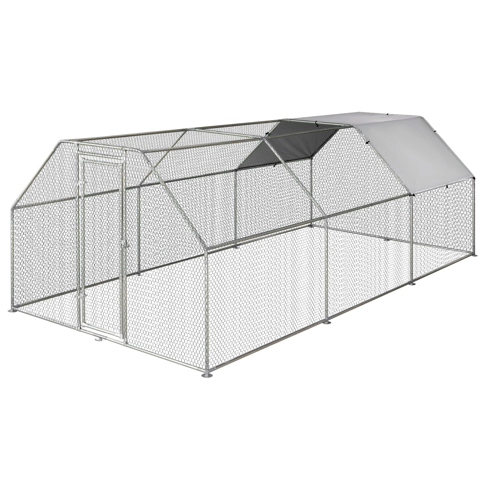 9.2' x 18.7' Metal Chicken Coop, Galvanized Walk-in Hen House, Poultry Cage Outdoor Backyard with Waterproof UV-Protection Cover for Rabbits, Ducks Chicken Coops Silver  at Gallery Canada