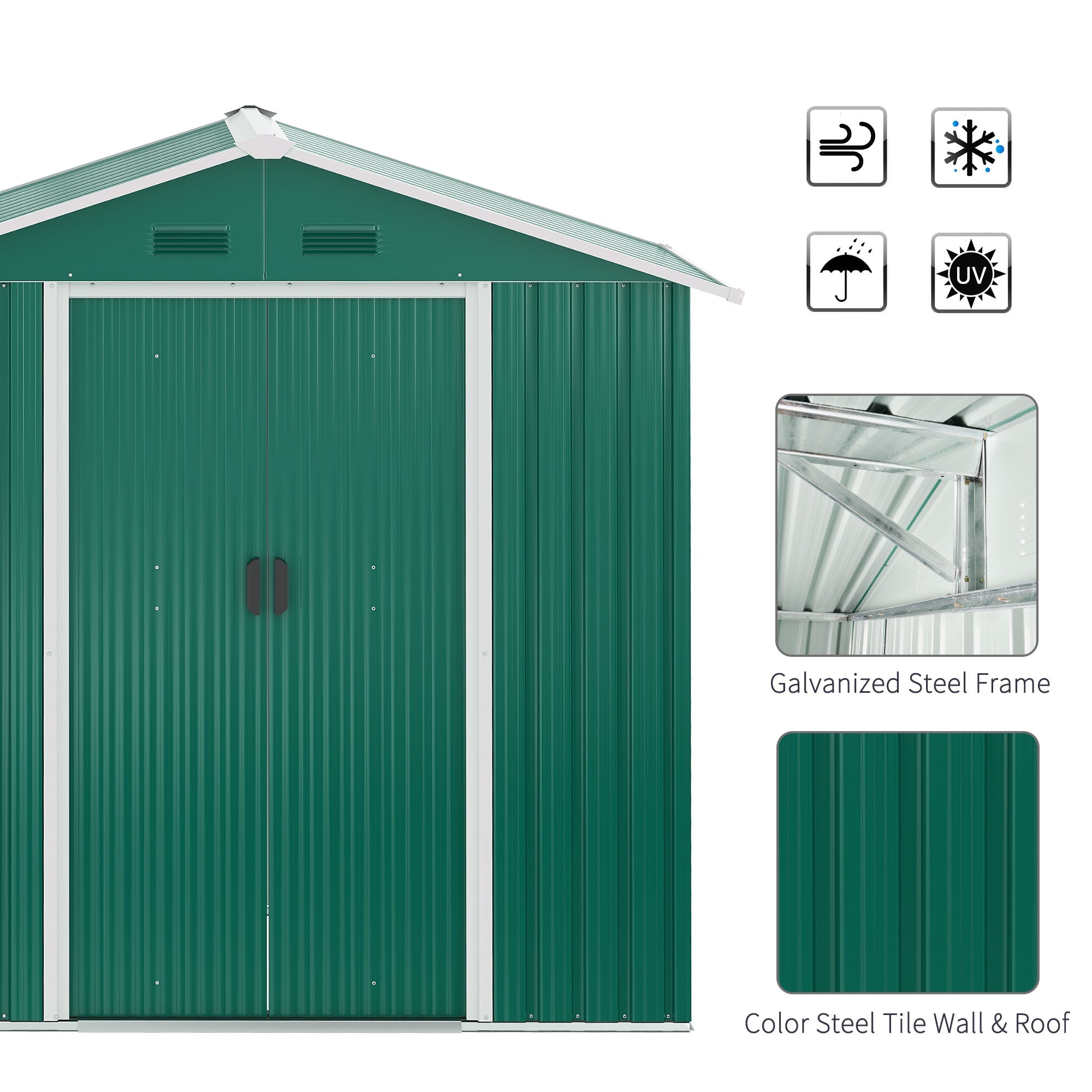 6.5x3.5ft Metal Garden Storage Shed for Outdoor Tool Storage with Double Sliding Doors and Vents, Green Sheds   at Gallery Canada