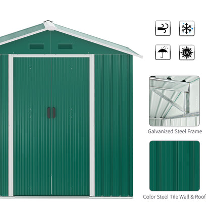 6.5x3.5ft Metal Garden Storage Shed for Outdoor Tool Storage with Double Sliding Doors and Vents, Green Sheds   at Gallery Canada