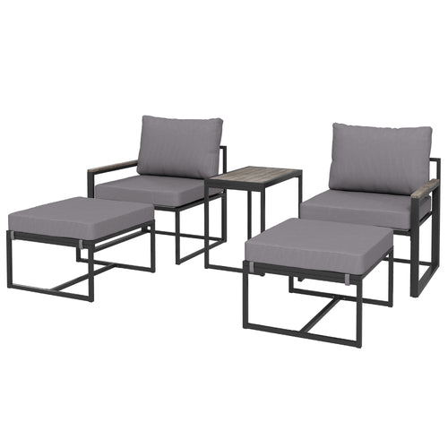 5 Pieces Patio Conversation Set with Ottomans Small Cushioned Patio Sofa Set for Garden Backyard Grey