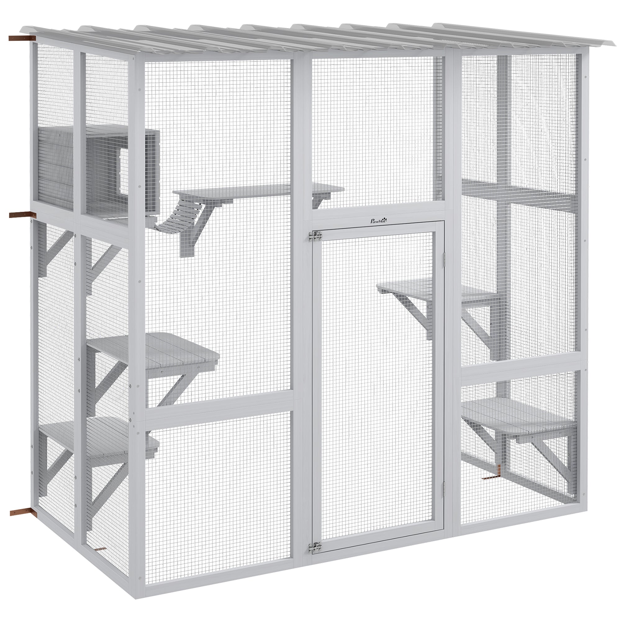 Outdoor Cat Enclosure Window Box with Weatherproof Roof, Bridge, Resting Box, Platforms, for 2 Kittens, White Outdoor Cat Enclosures   at Gallery Canada