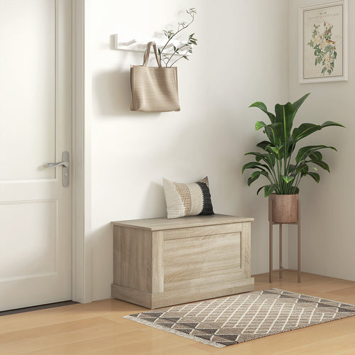 31.5 Inches Storage Chest, Storage Trunk with Safety Hinge, Wooden Box for Living Room, Natural Wood Grain