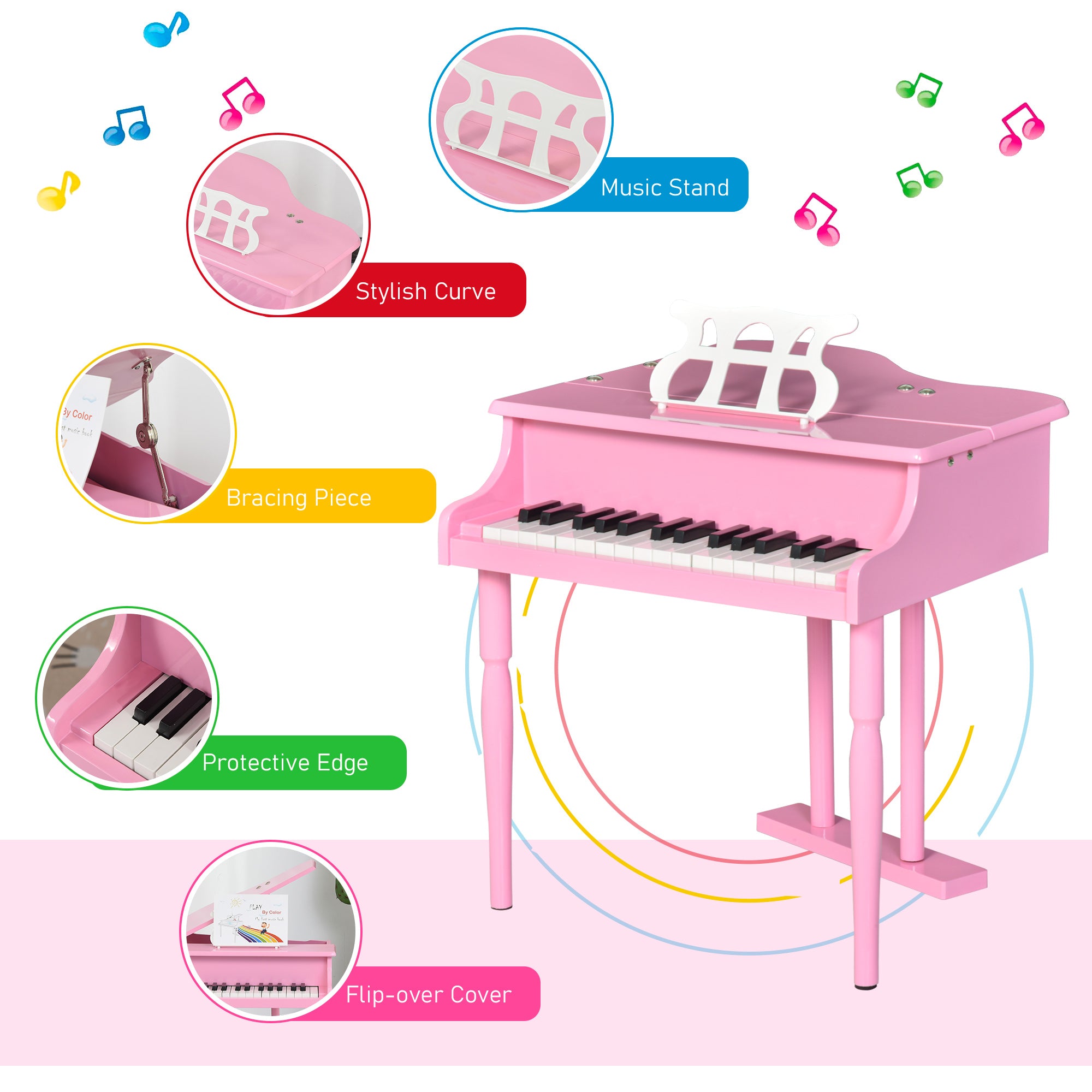 Modern Kids Piano, 30 Keys, Set of 2, Mini Toy for Child, Grand Piano with Music Stand and Bench, Ideal Gift, Pink Electronic Musical Pianos at Gallery Canada
