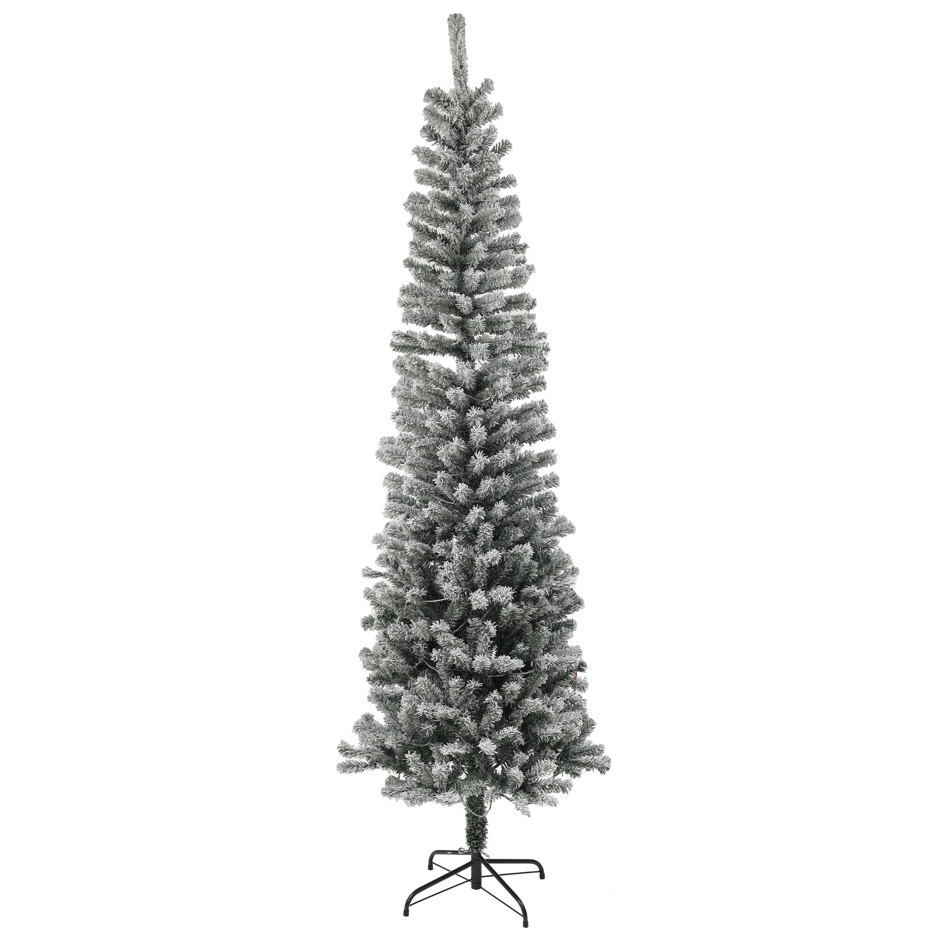 7.5ft Prelit Pencil Artificial Christmas Tree, Flocked Xmas Tree with Dual Colour LED Lights, 519 Tips and Metal Stand Pre Lit Christmas Trees   at Gallery Canada