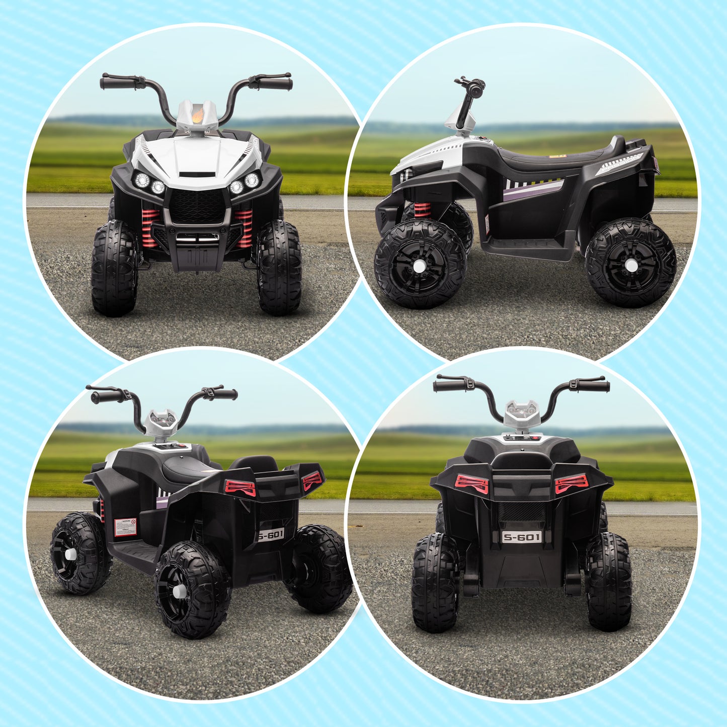 12V Kids ATV with Four Wheels Spring Suspension, Forward &; Backward, LED Light, MP3, Music, White Electric Ride On Toys   at Gallery Canada