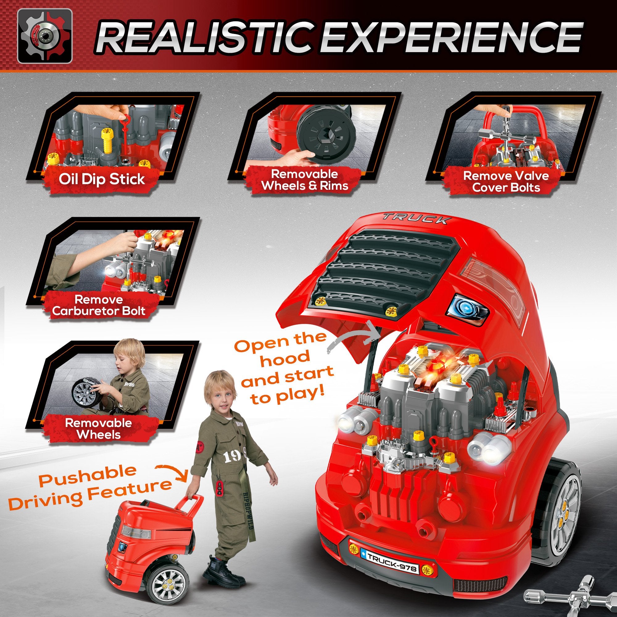 Smart Truck Engine Toy Set for Kids - Mini Car Service Station, Kids Tool Set Included, Suitable for 3-5 Years Old Workbench Toy Sets at Gallery Canada