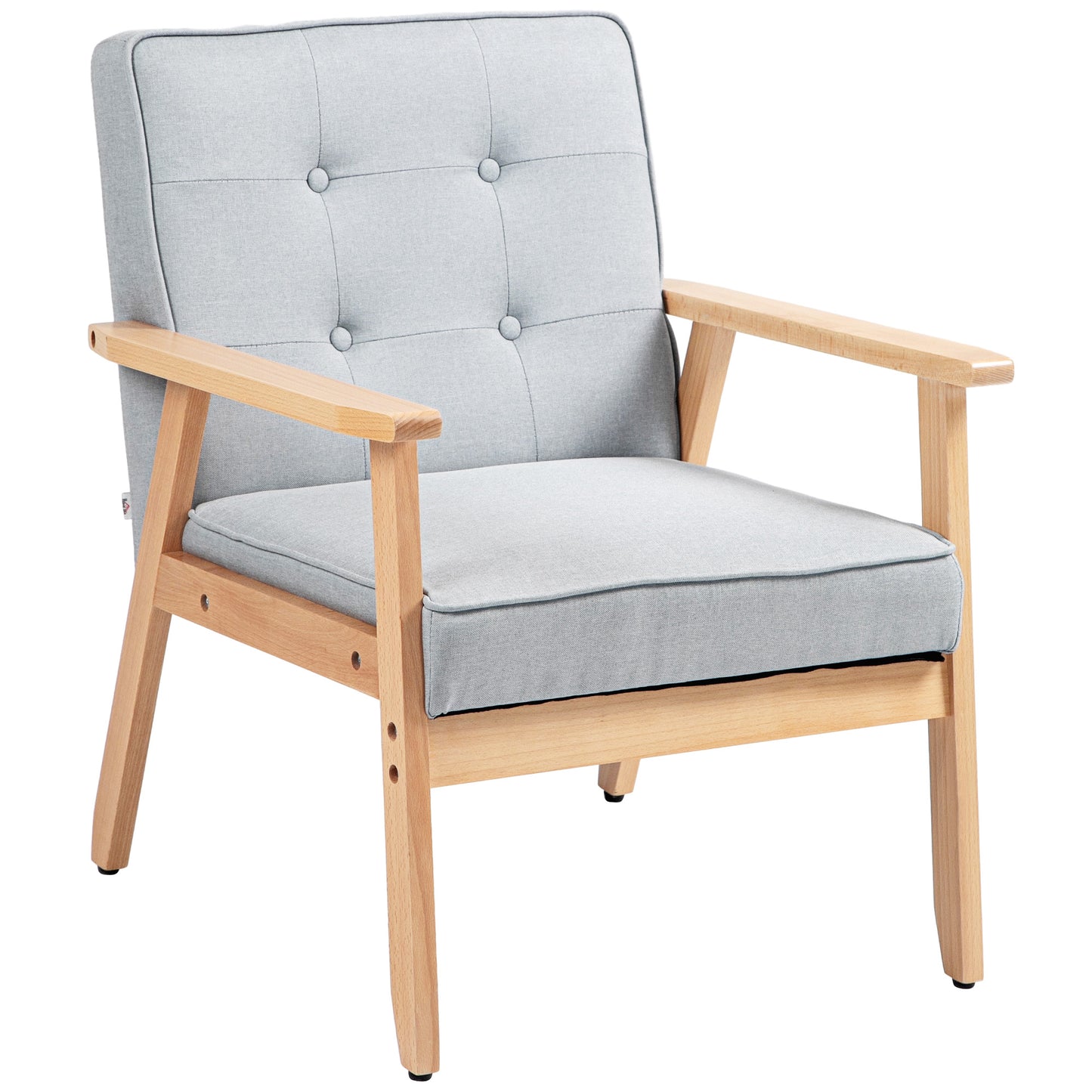 Modern Armchair Fabric, Accent Chair with Tufted Back, Wood Legs and Thick Padding for Living Room, Bedroom, Light Grey Accent Chairs   at Gallery Canada