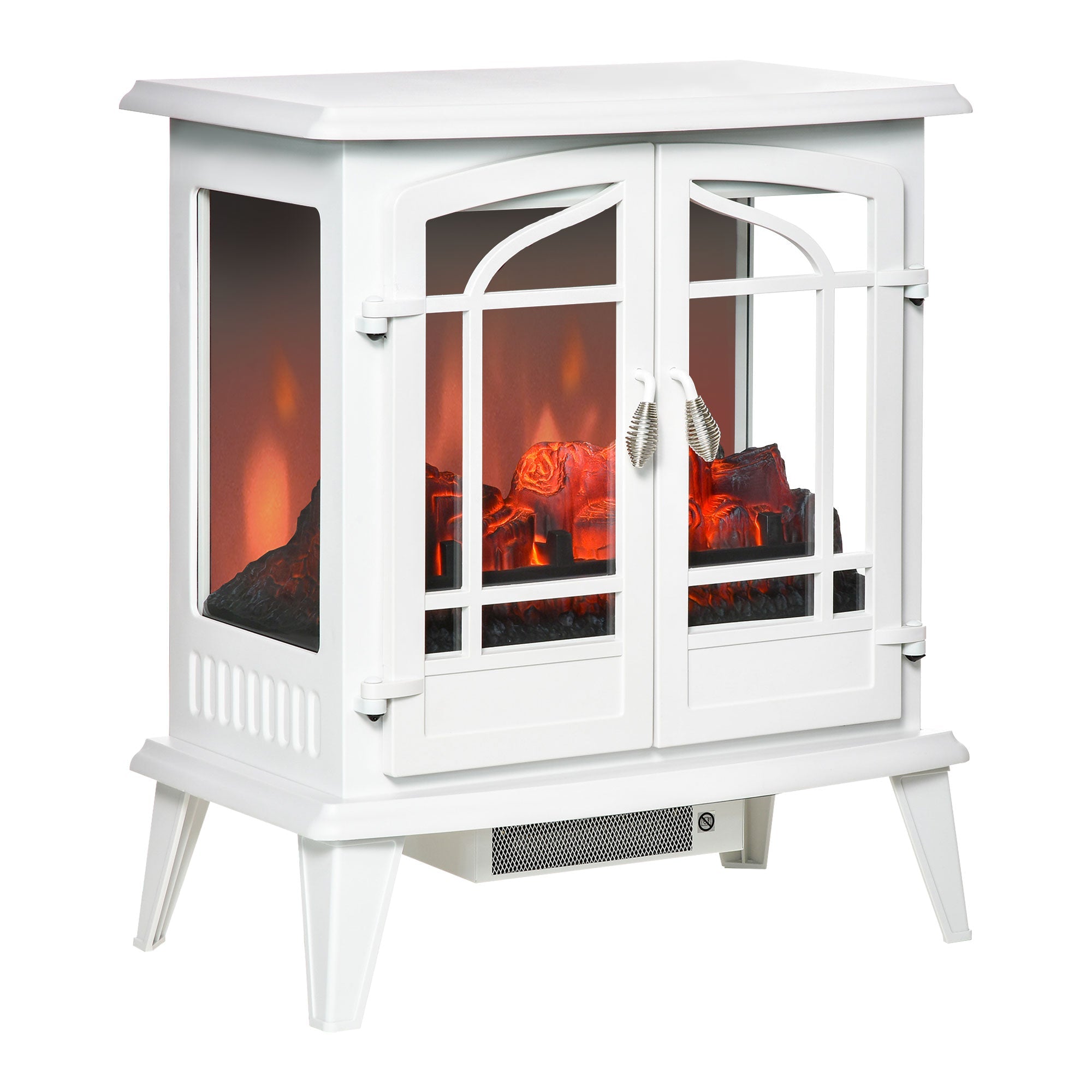 Electric Fireplace Stove, Freestanding Indoor Heater with Realistic Flame Effect, Adjustable Temperature and Overheat Protection, White Electric Fireplaces   at Gallery Canada