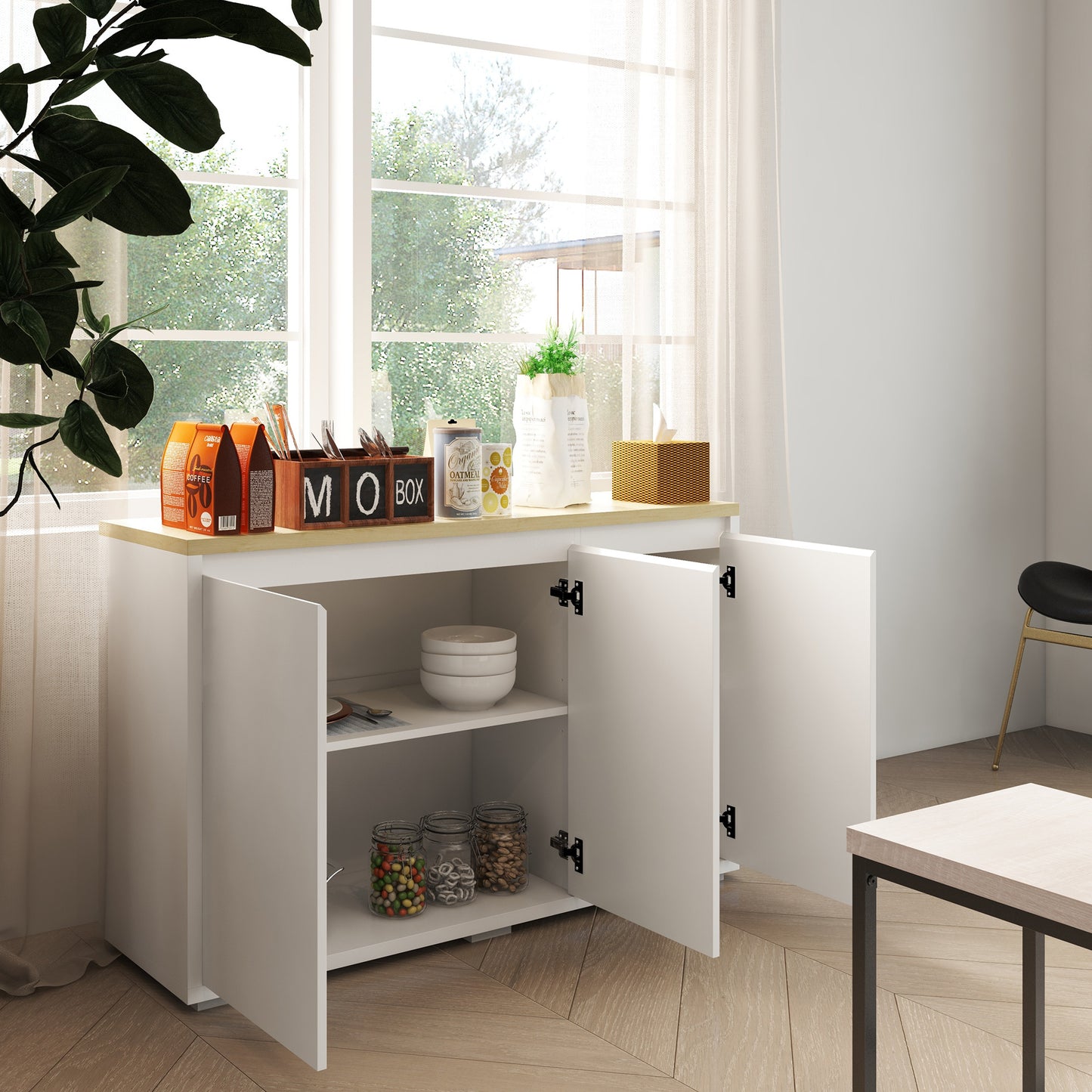 Sideboard Cabinet, Buffet Table with Three Doors and Adjustable Shelves for Living Room, Entryway, White Bar Cabinets   at Gallery Canada