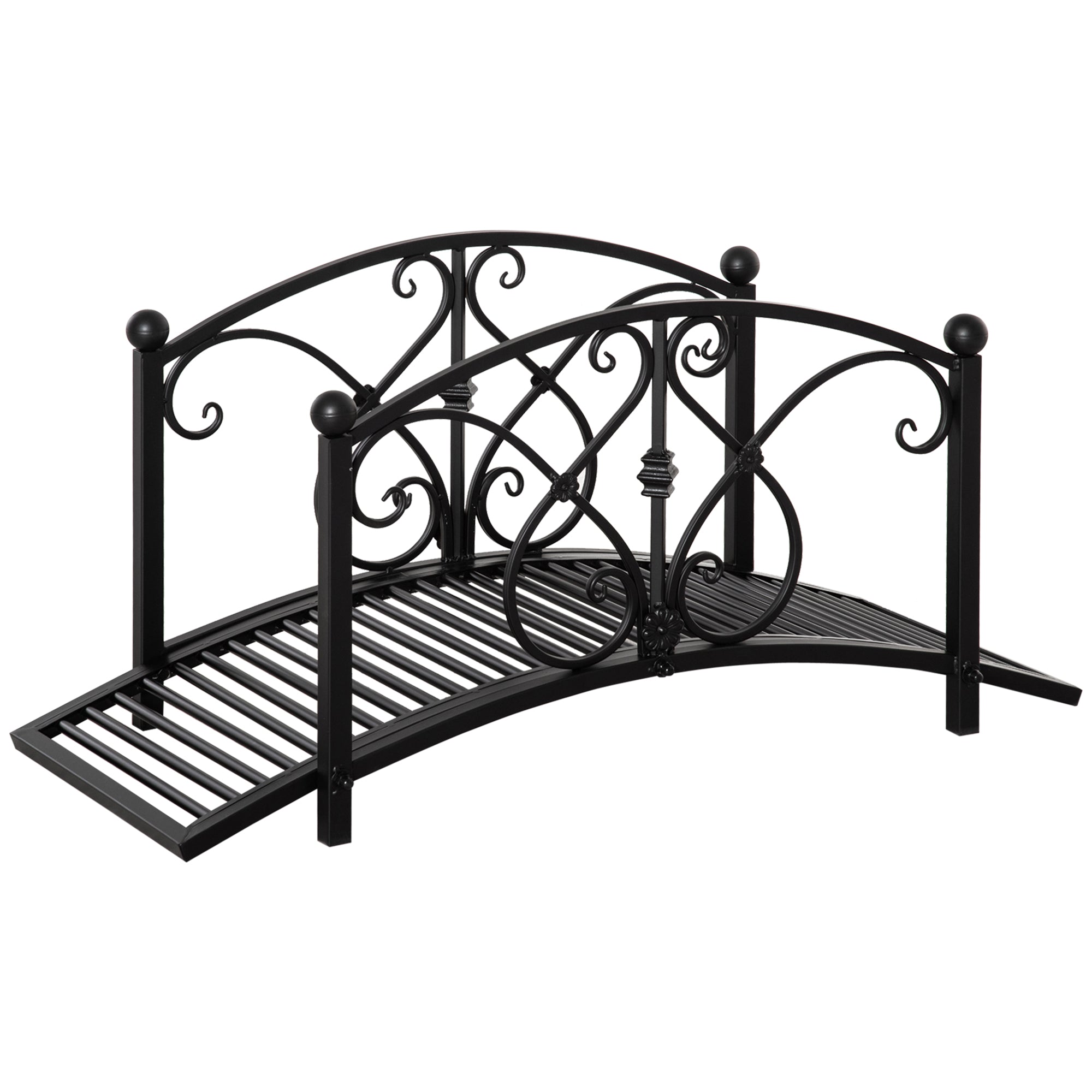 Garden Bridge 3.3FT, Decorative Classic Backyard Pond Bridge with Safety Railings Black Garden Decor Black at Gallery Canada
