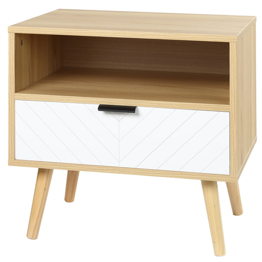 Modern Nightstand, Bedside Table with Drawer and Shelf for Bedroom, Living Room, Natural