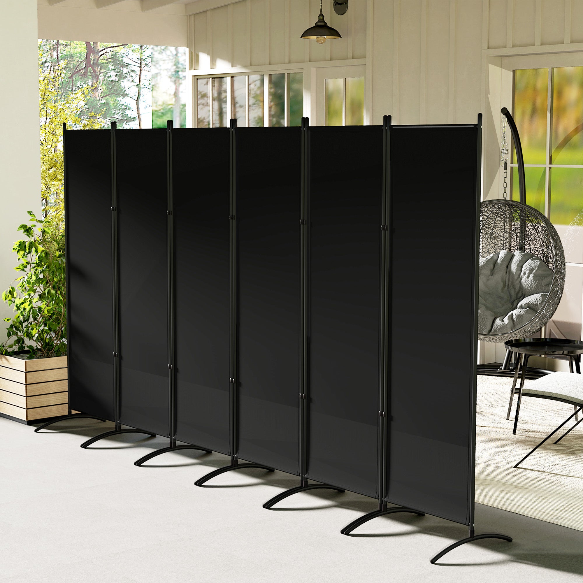 6 Panel Folding Room Divider, UV30+ Privacy Screen, Indoor Outdoor Privacy Panel with Stable Base, Black Side Awnings at Gallery Canada